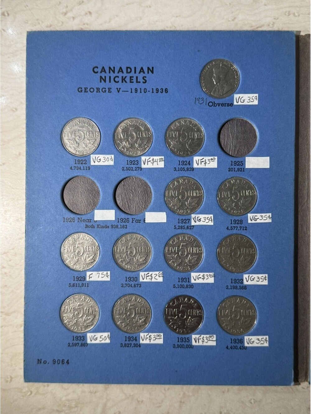 43 Canadian Nickels 1922-1960 Whitman Coin Folder 5 Cent Canada Collection Lot